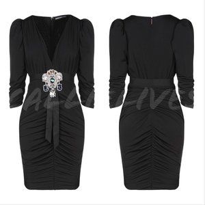 Callie Lives Marco Bologna: Ruched Jewel Pendant Black Bling Cocktail Dress 42 M